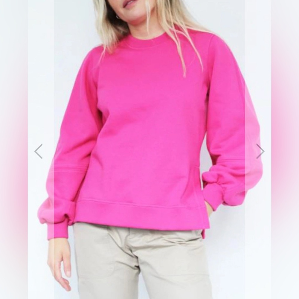 NWT GANNI "SOFTWARE ISOLI" PUFF SLEEVE SHOCKING PINK SWEATSHIRT size XS